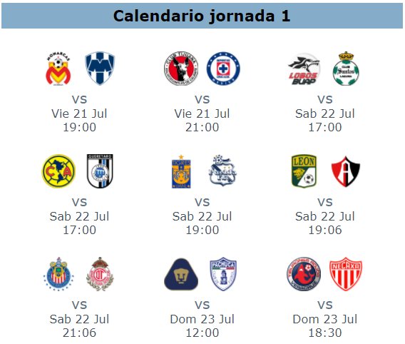 Calendario jornada 1 apertura 2017